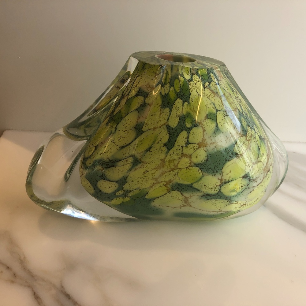 Handblown glass candleholder or vase; 8" x 5 1/2" - NEW
